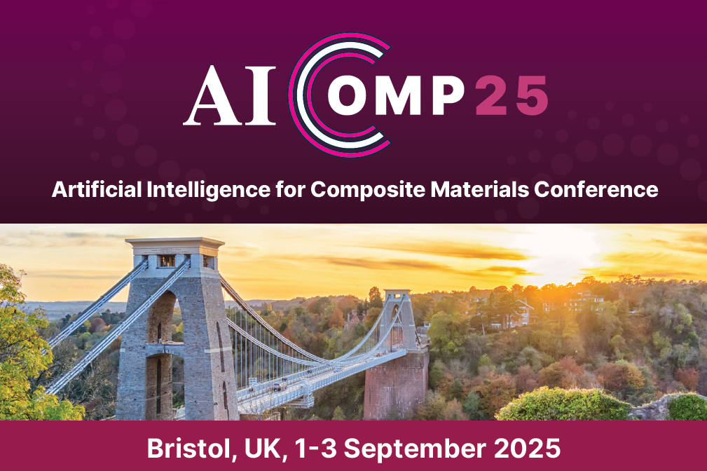 An advert for AIComp25 including a photo of the Clifton suspension bridge underneath the AICopm logo